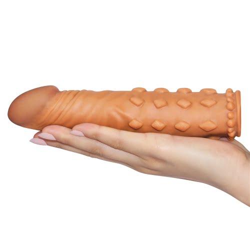 Pleasure X-Tender 2'' Penis Sleeve with Bumps - Brown
