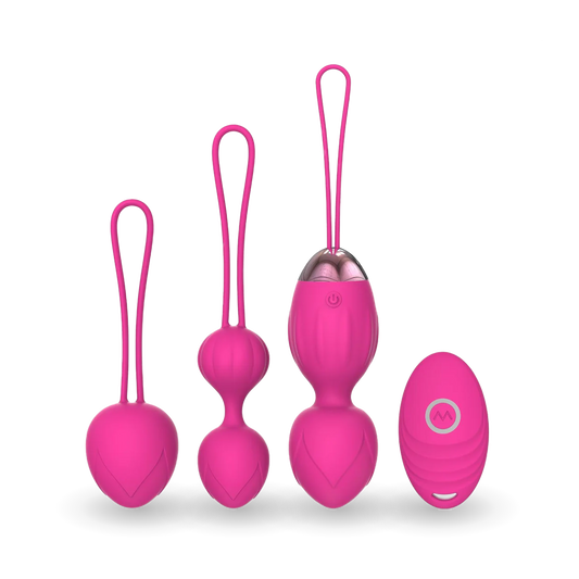 y.Love Cherry Vibrating Kegel Ball Training Set 4pc with Remote Control - Pink
